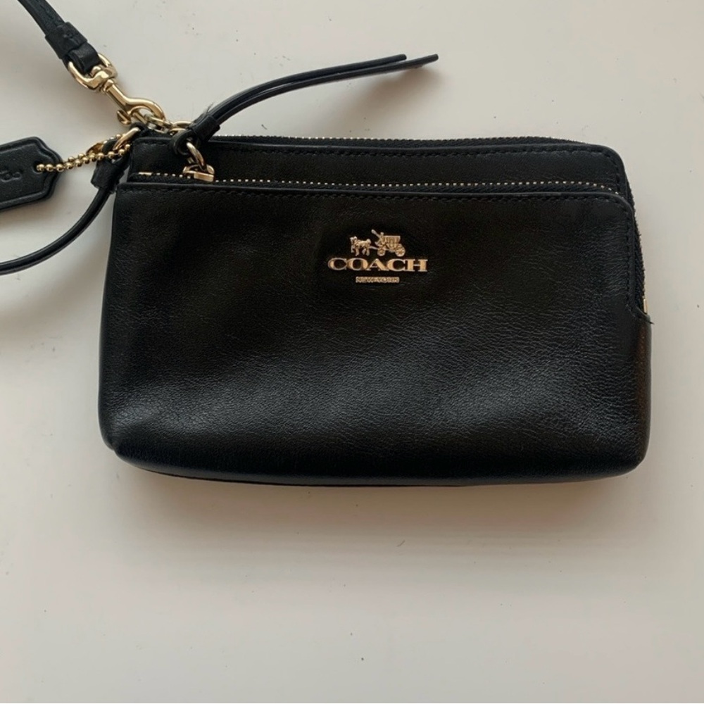 Coach Black Leather Double Zip Wristlet - Picture 1 of 5